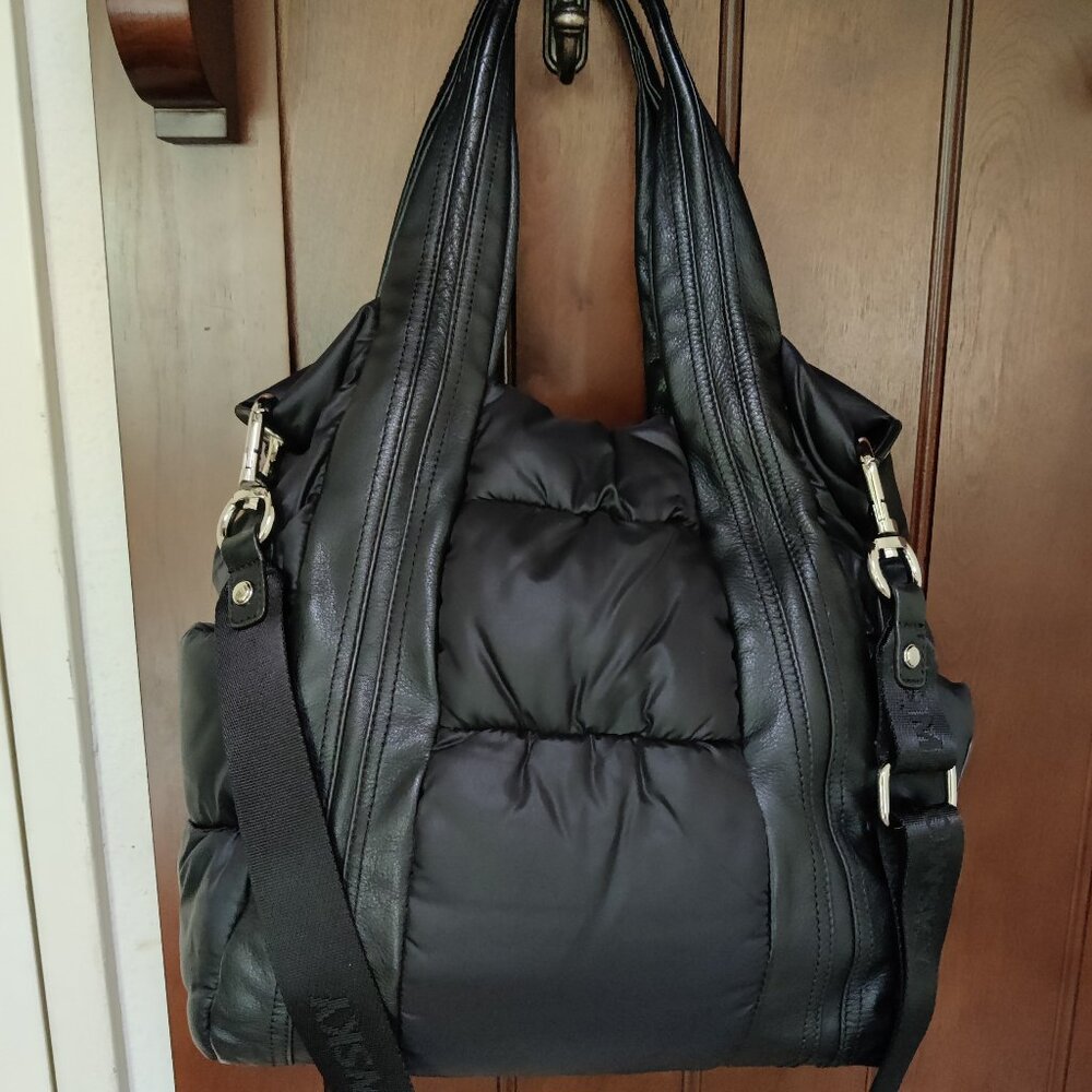 B. Makowsky PERRY Tote Black Puffy Leather Trimmed Crossbody Bag